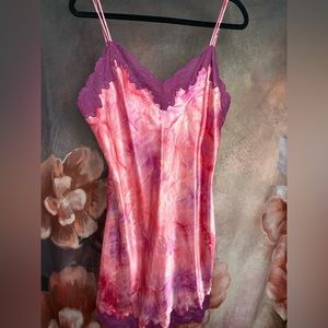 Vintage Pink Tie Dye satin slip Size Medium to Large